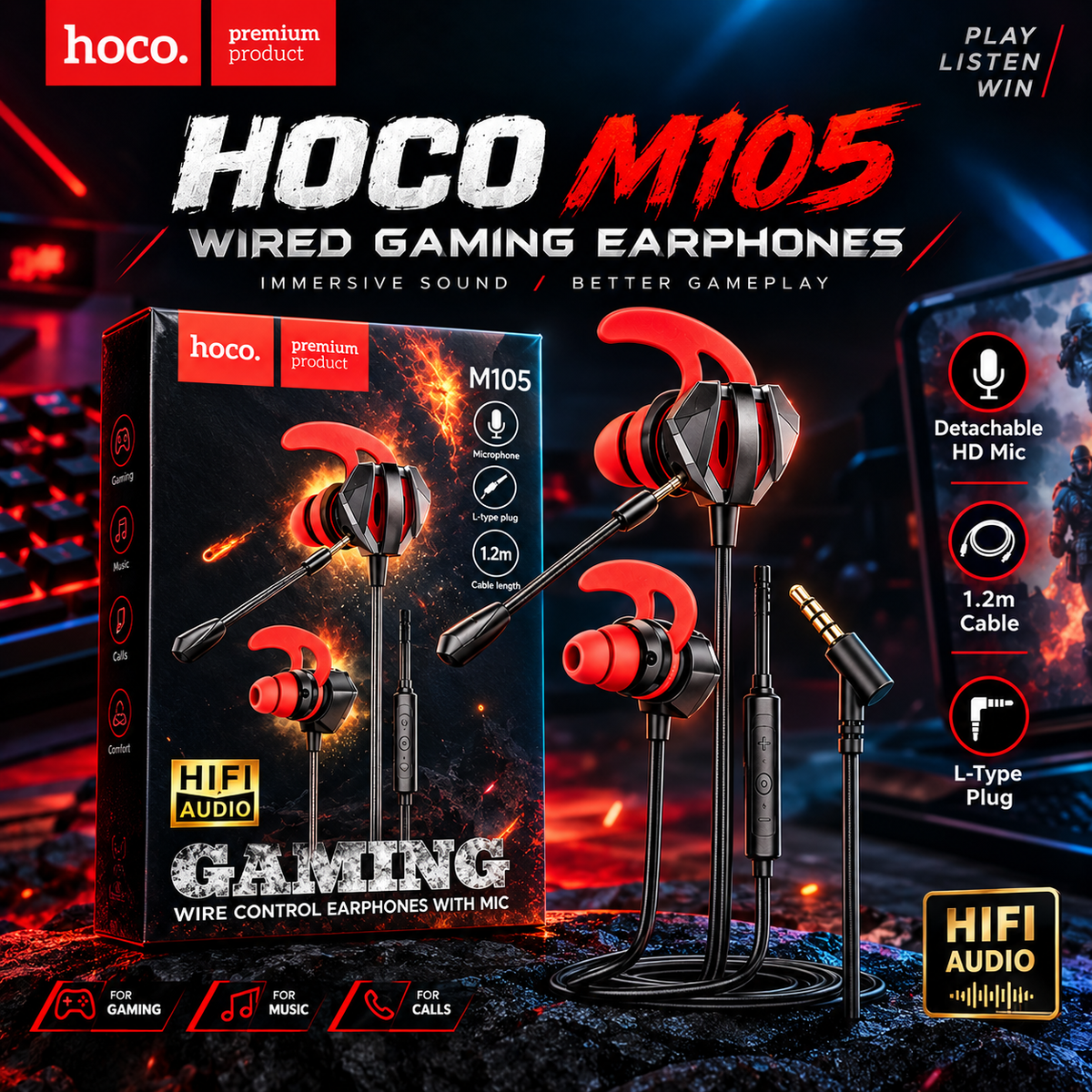 🎮 Hoco M105 Sharp Original Wired Earphones